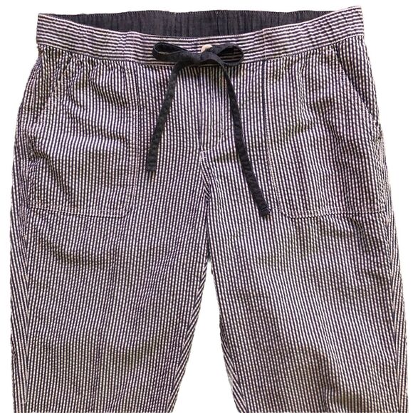 Lands End Seersucker Pants Womens 10 Blue Drawstring Waist Coastal Preppy Comfy - Picture 1 of 12